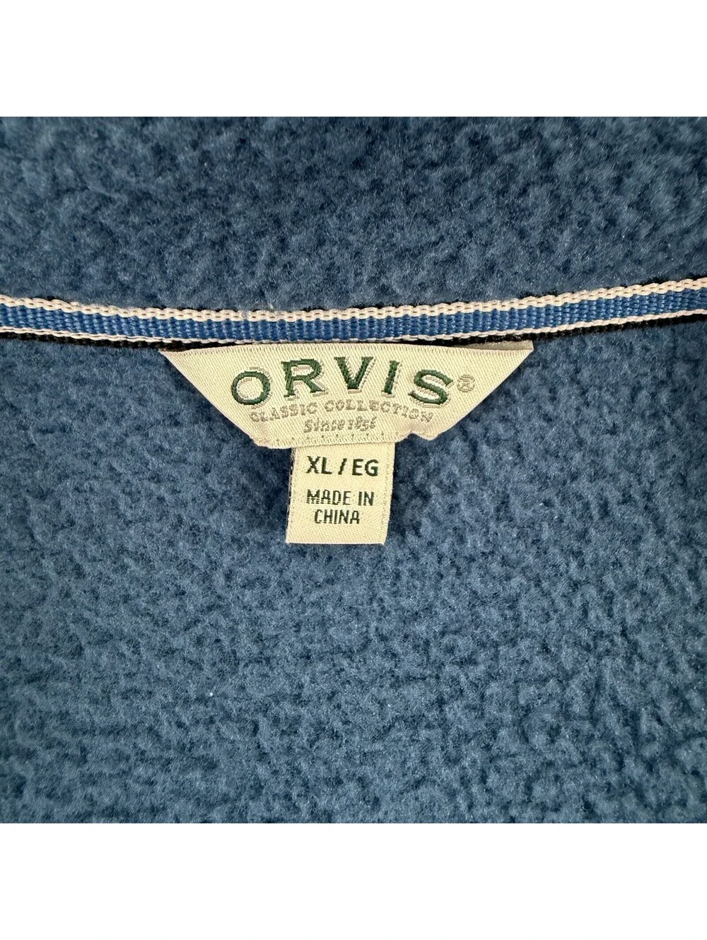 Orvis Classic Collection Blue Full Zip Fleece Jacket XL Mock Neck Outdoor Hiking